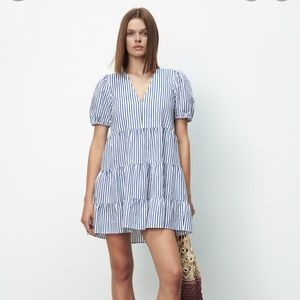 Zara LINEN BLEND STRIPED DRESS